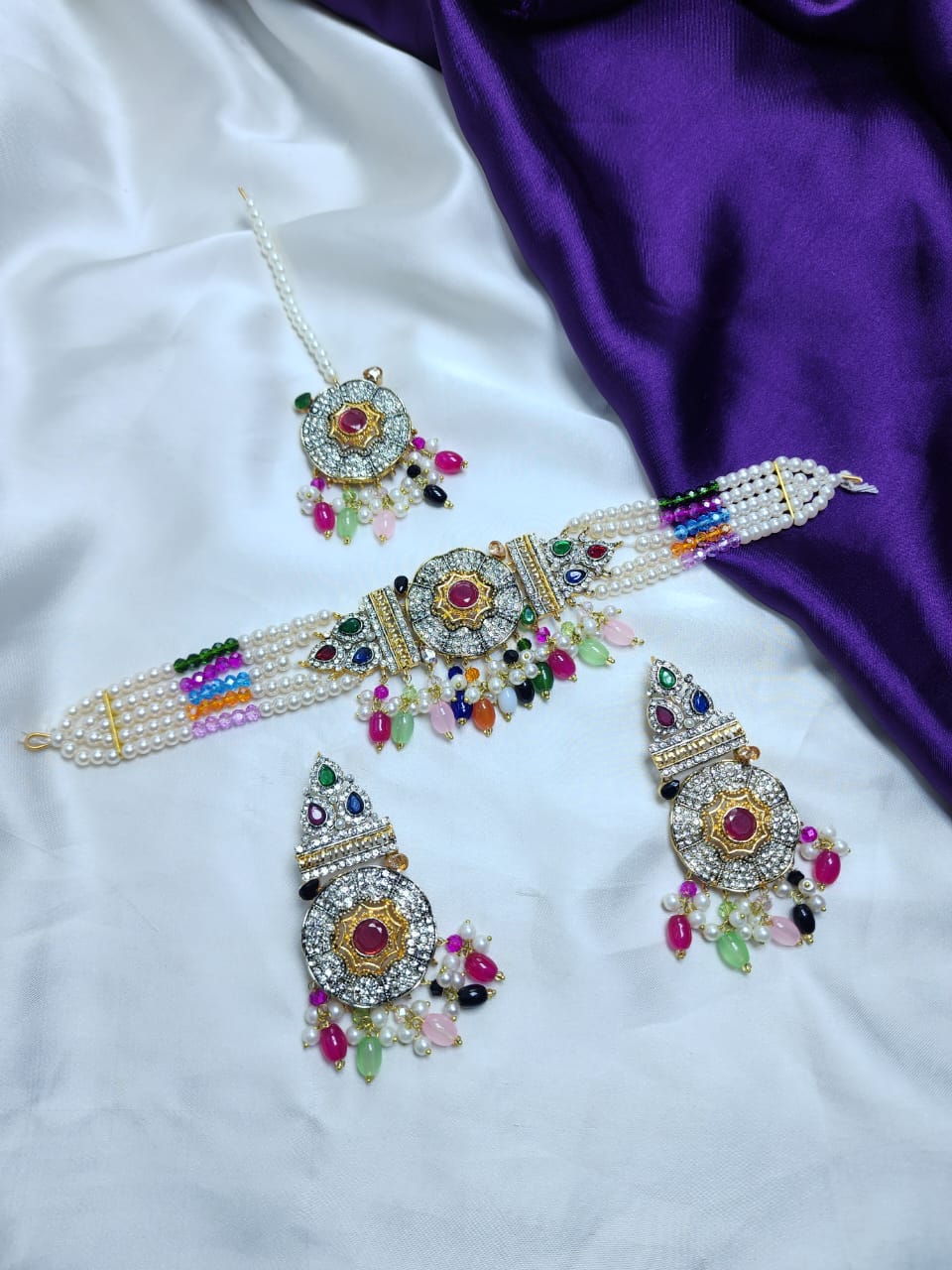 👑 Sultana Haar Set – Regal Queen’s Set(Multi Color)